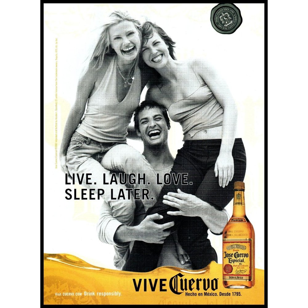2002 Jose Cuervo Tequila Vintage Print Ad Girls on Shoulders Threesome Wall Art